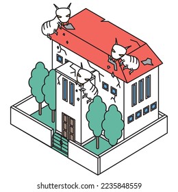 It is an isometric illustration of a house damaged by termites.