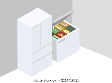 Isometric illustration of a house with a second freezer