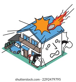 It is an isometric illustration of a house where a meteorite fell.