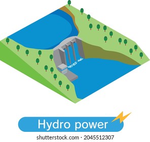 Isometric Illustration Of A Hydroelectric Dam