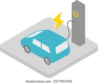 Isometric illustration of an image of charging an electric car