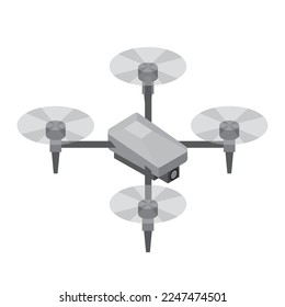 It is an isometric illustration of an image drone flying in the sky.