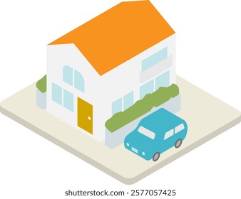 Isometric illustration of image of my car and house