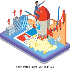 Isometric Illustration Of The Image Of Rising Stock Prices