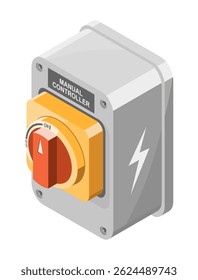 Ilustração isométrica do interruptor manual industrial do controlador da potência para a operação da segurança elétrica e do equipamento em ambientes da fábrica e da engenharia
