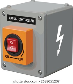 Isometric illustration of industrial manual power controller switch for electrical safety and equipment operation in factory and engineering environments