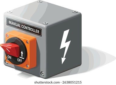 Isometric illustration of industrial manual power controller switch for electrical safety and equipment operation in factory and engineering environments