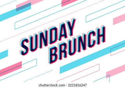 Isométrica ilustración de la inscripción 'Brunch dominical', con elementos abstractos. Ilustración vectorial.