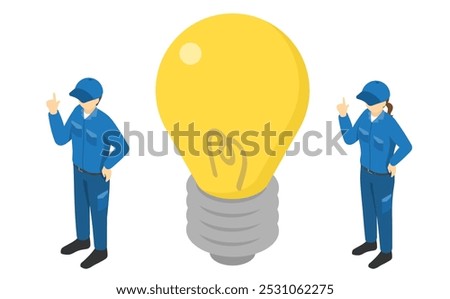 Isometric illustration: inspired factory worker
