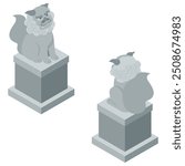 Isometric illustration: Japanese shrine statue dogs