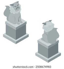 Isometric illustration: Japanese shrine statue dogs