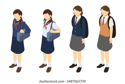 Isometric illustration: junior high school girls and high school girls