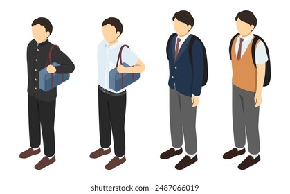 Isometric illustration: junior high school boys and high school boys