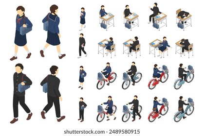 Isometric illustration: junior high school student set