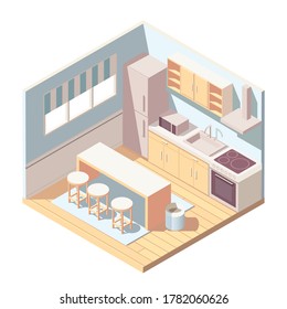 isometric illustration Kitchen with furniture Vector