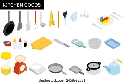 Isometric illustration of kitchen utensils, Vector Illustration