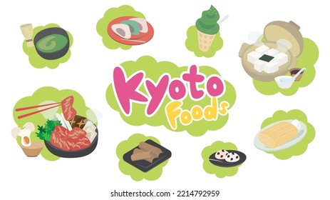 It is an isometric illustration of Kyoto's delicious specialty gourmet.