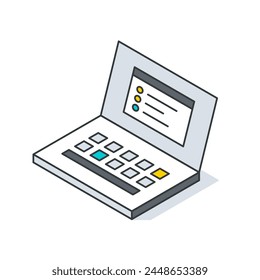 Ilustración isométrica de un equipo portátil con dispositivos de entrada y salida