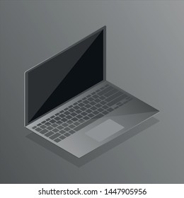 Isometric Illustration of Laptop on Grayscale