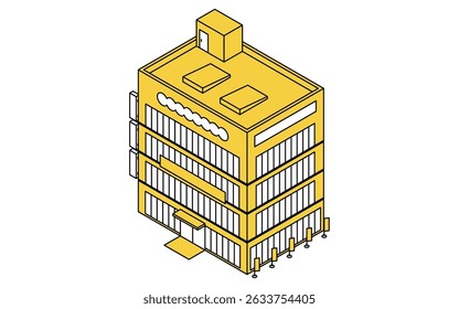 Ilustração isométrica de uma grande instalação comercial, arquitetura de estilo de vetor de arte de linha simples, Ilustração de vetor