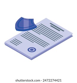 Isometric illustration of a legal document with signature and police hat symbolizing law enforcement authority