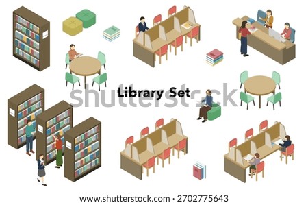 Isometric illustration: Library and people set