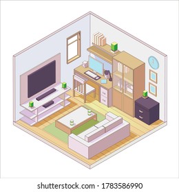 isometric illustration living room with furniture Vector cartoon style