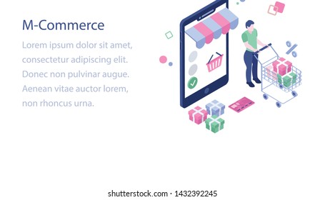 

Isometric illustration of m commerce design
