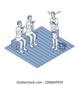 It is an isometric illustration of a male customer applauding a male heat wave teacher.