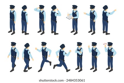 Isometric illustration: male police officer set