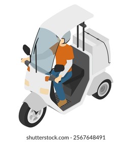 Isometric illustration: A man delivering on a delivery bike