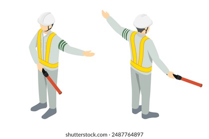 Isometric illustration: Man directing traffic 1