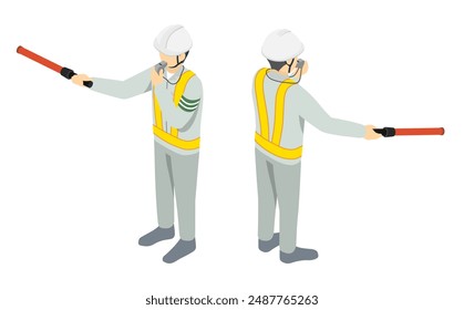 Isometric illustration: Man directing traffic 2