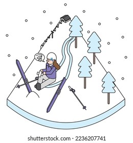 It is an isometric illustration of a man injured while skiing.