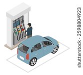 Isometric illustration: A man refueling