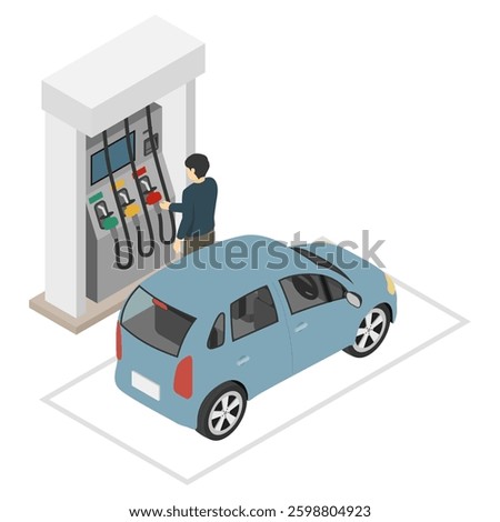 Isometric illustration: A man refueling