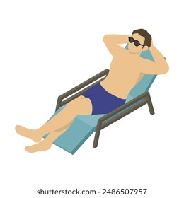 Isometric illustration: a man relaxing on the beach