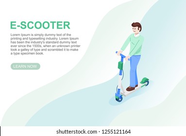 Isometric Illustration, a man riding electric scooter, Vector 