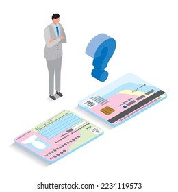 It is an isometric illustration of a man who does not understand my number card.