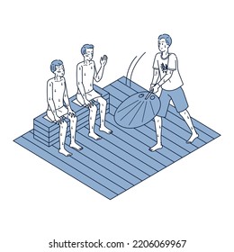 It is an isometric illustration of a man who replaces the good male heat wave master Auf Goose.