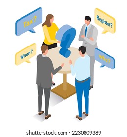 It is an isometric illustration of a man and a woman who had a meeting and came up with an idea.