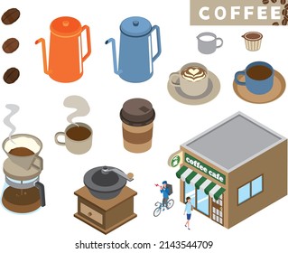 Isometric illustration material of coffee and cafe