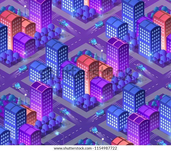 Isometric
illustration megapolis city quarter with streets, skyscrapers,
trees and houses. Urban landscape top
view
