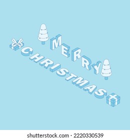 isometric illustration of merry christmas text
