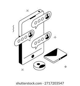 Ilustración isométrica de mensajería móvil y correo electrónico