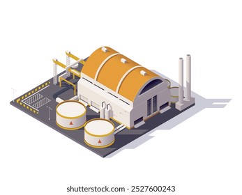 Ilustração isométrica de uma instalação industrial moderna com tanques. Ilustração vetorial