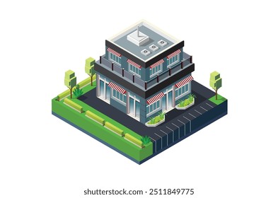 ilustração isométrica do moderno edifício da loja japonês adequado para infográficos e ativos digitais