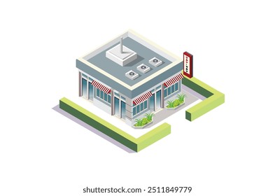 ilustração isométrica do moderno edifício da loja japonês adequado para infográficos e ativos digitais