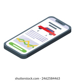 Isometric illustration of a modern smartphone displaying colorful notifications and bar graphs