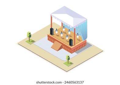 isometric Illustration of a Music Event stage, 3d Concept Isometric View of Concert Party Background and Stage Landscape.